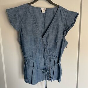 J. Crew Light Denim Blue Chambray Wrap Top